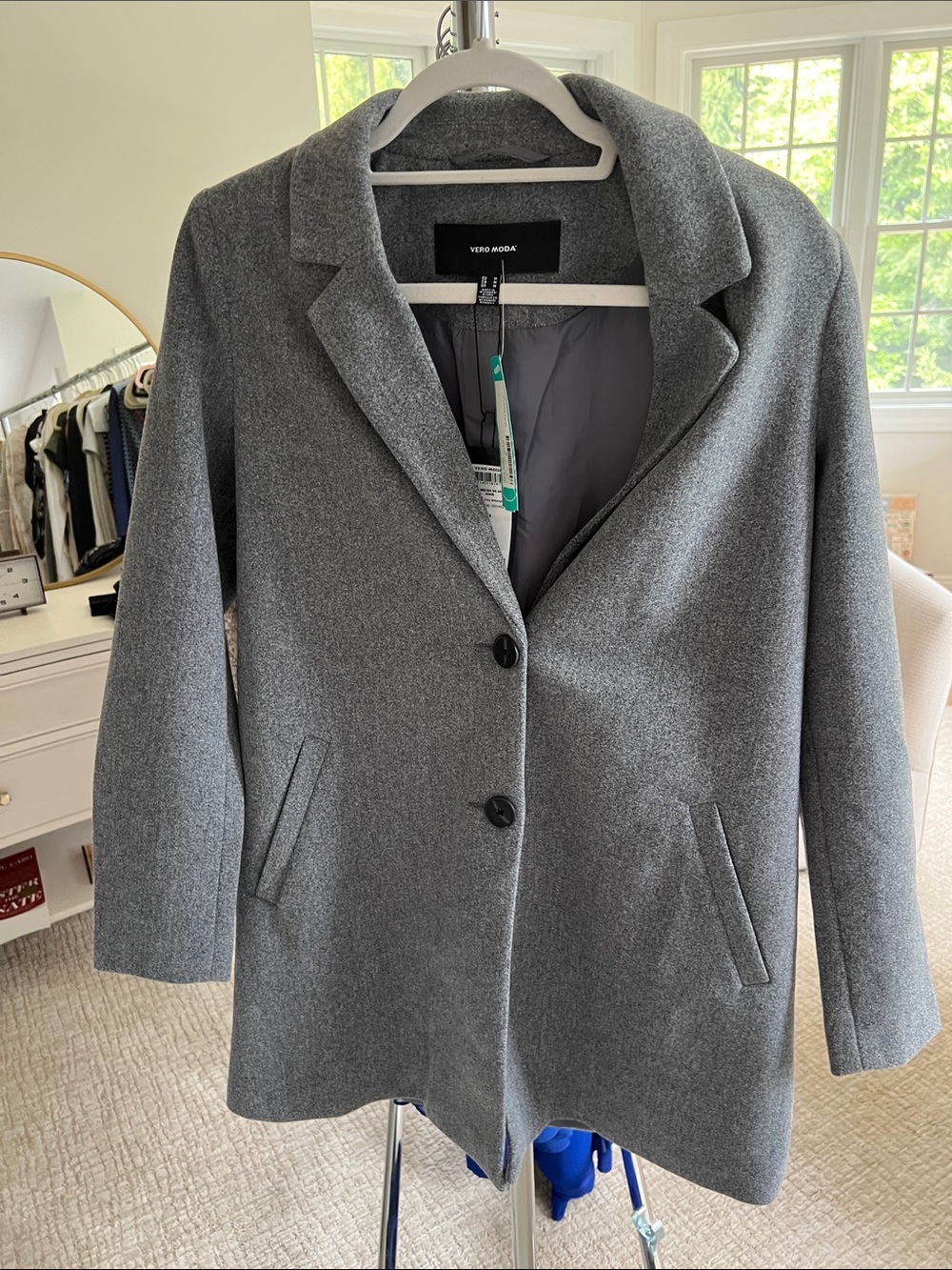 Vero Moda Gray Single-Breasted Wool-Blend Pea Coat